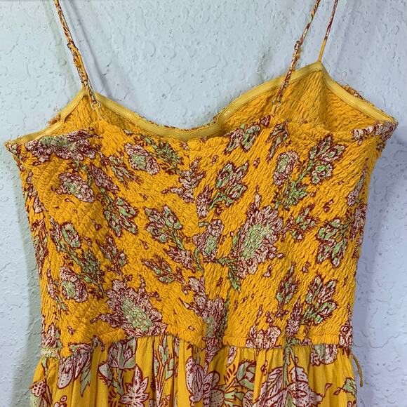 FREE PEOPLE Jumpsuit MD Little of Your Love Marigold Boho Wide Leg Smocked Chest - Picture 12 of 16